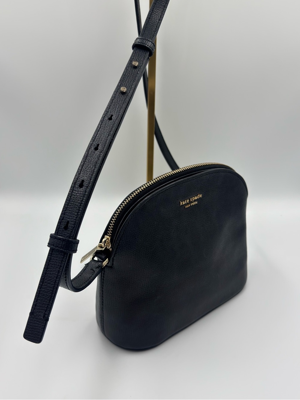 kate spade Black Cross-Grain Leather Crossbody w/ Gold Logo & Adjustable Strap - Picture 3 of 9